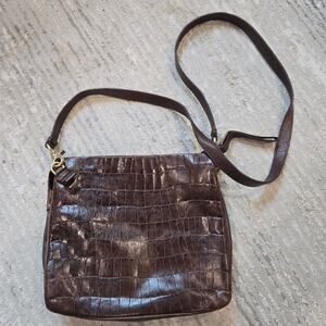 Foley and Corinna Brown Tortoise Embossed Satchel Shoulder Purse Bag